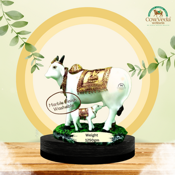 Kamdhenu Cow With Calf Statue ( Free Gift of Pure Panchgavya Dhoop Cup)