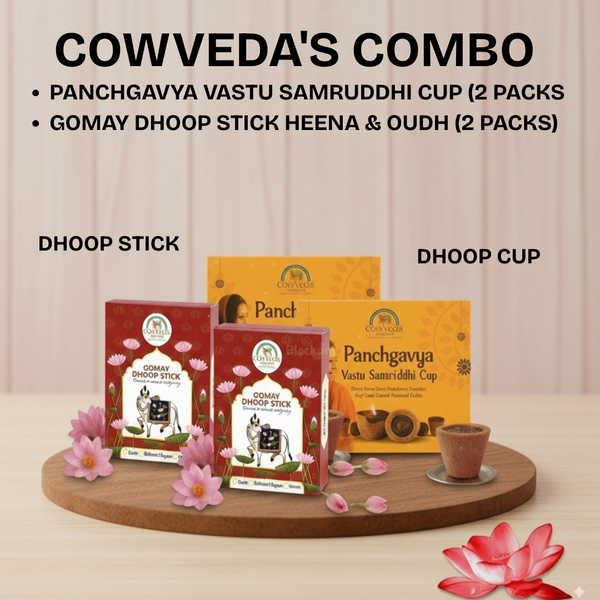 CowVeda's Combo – Dhoop Cup (2 Packs) + Gomay Dhoop Stick (2 Packs)